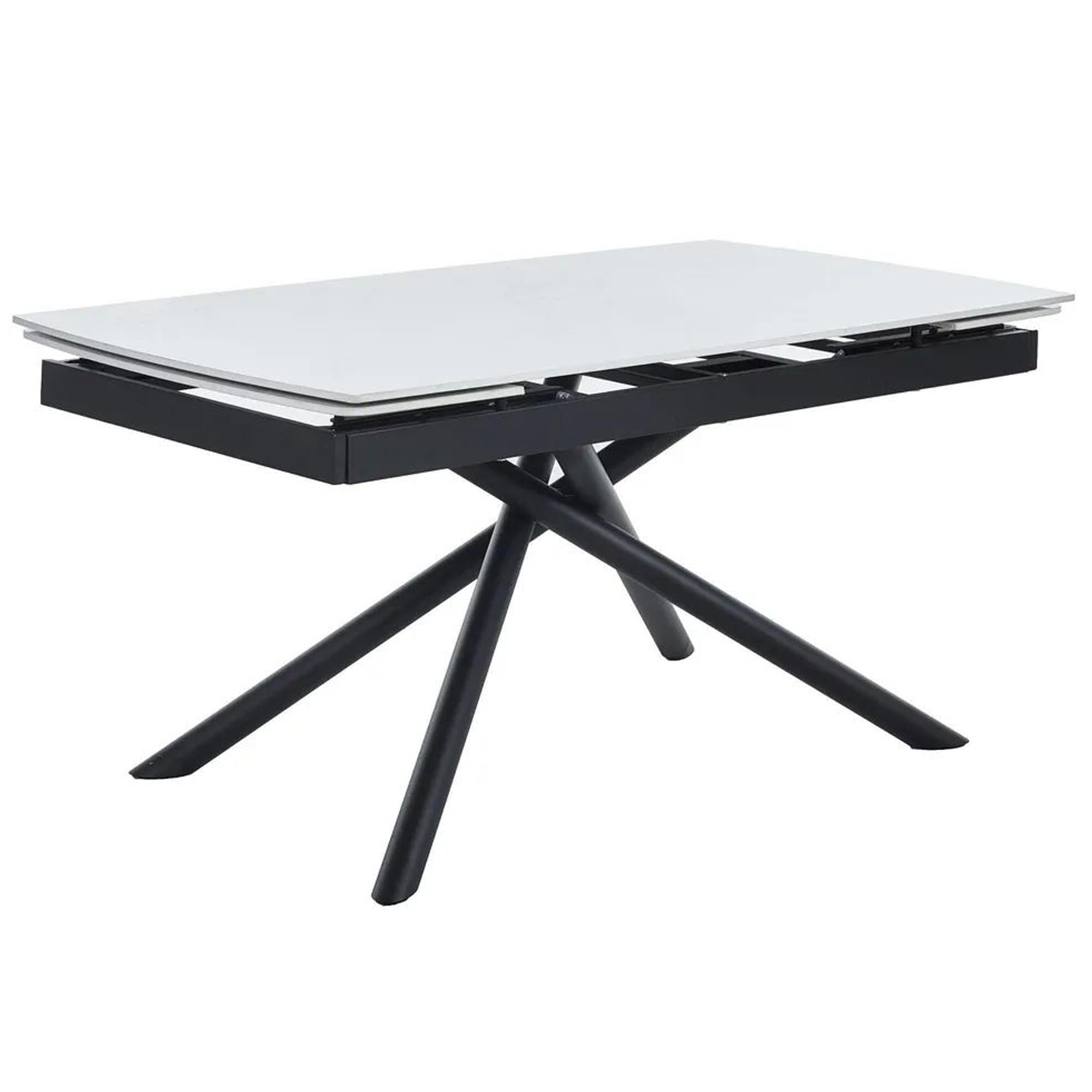 Flavia White Sintered Stone Extending Dining Table with Black Cross Base - 160cm-220cm