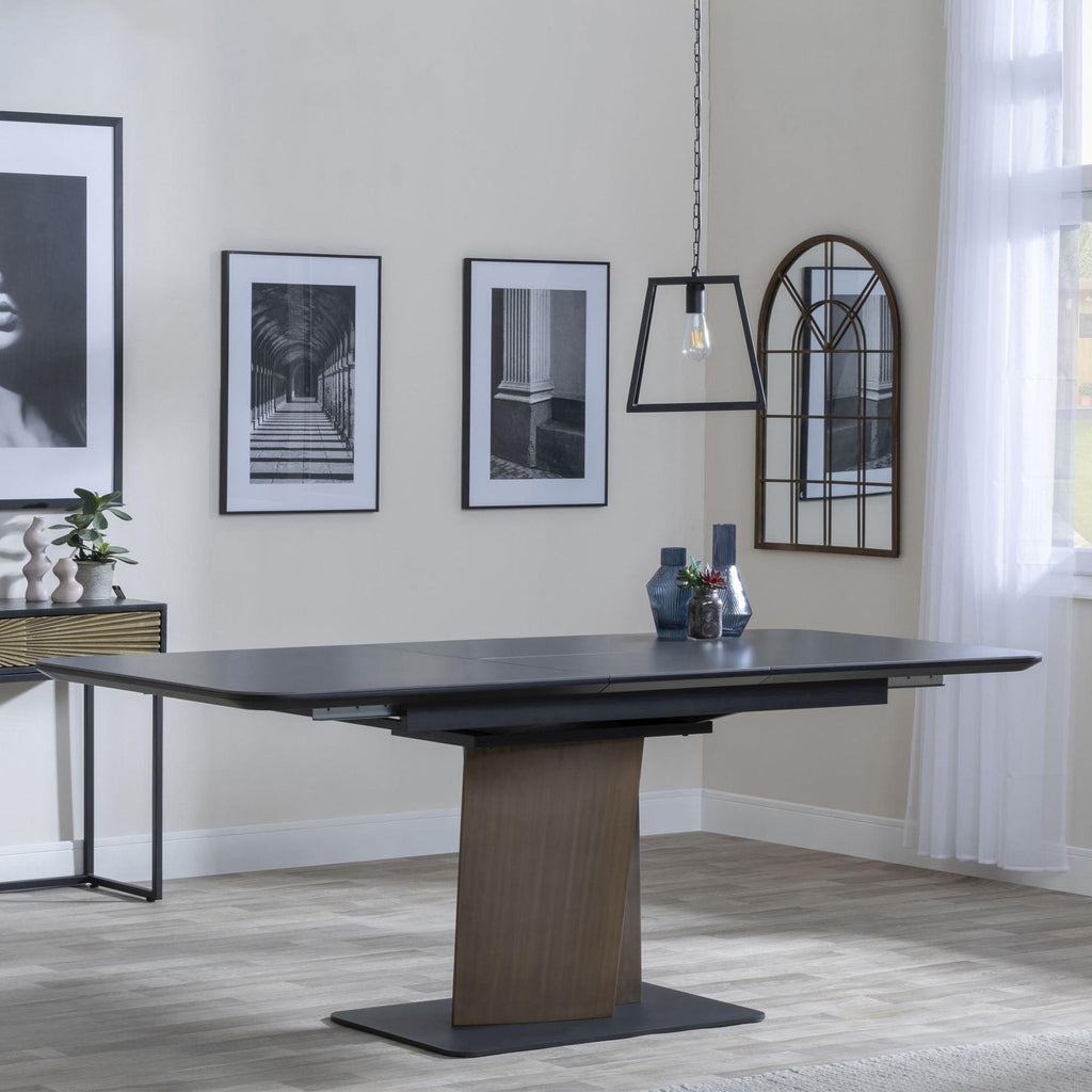 Gino Black Ceramic Extending Dining Table With Bronze Pedestal Base