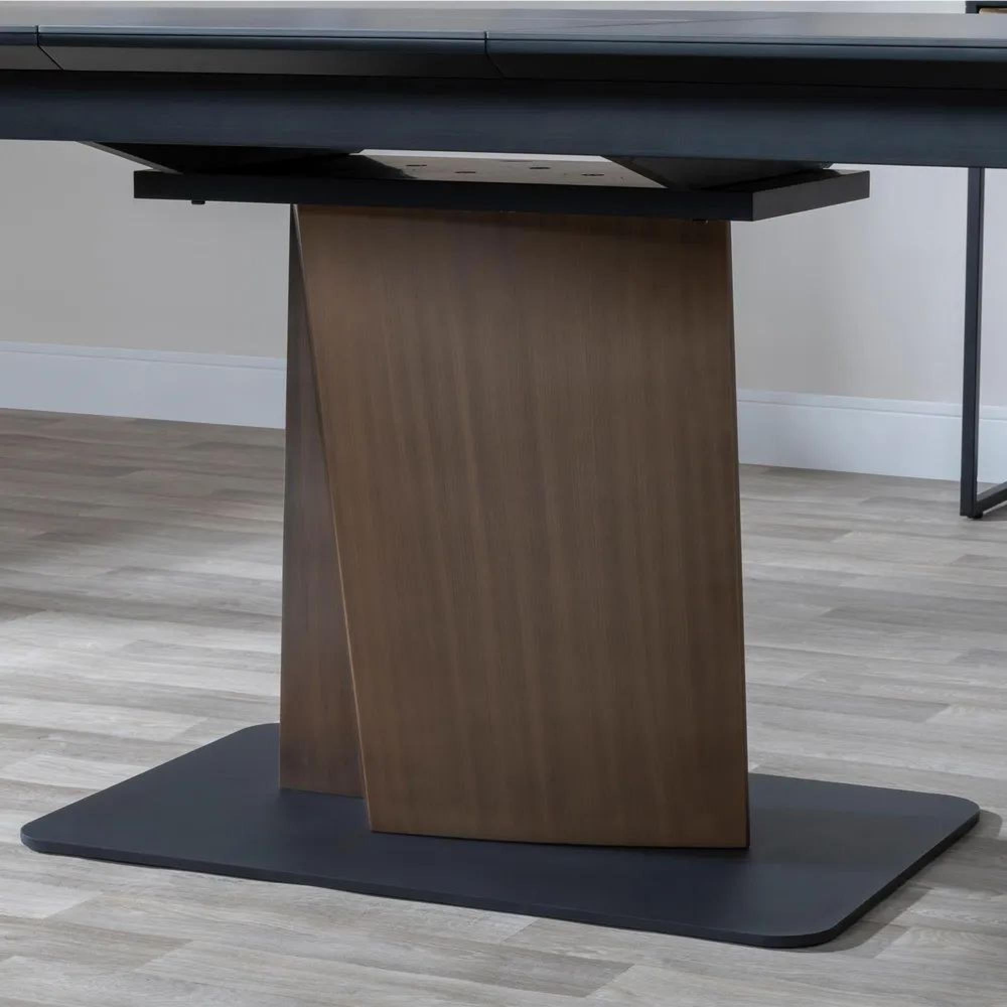 Gino Black Ceramic Extending Dining Table With Bronze Pedestal Base