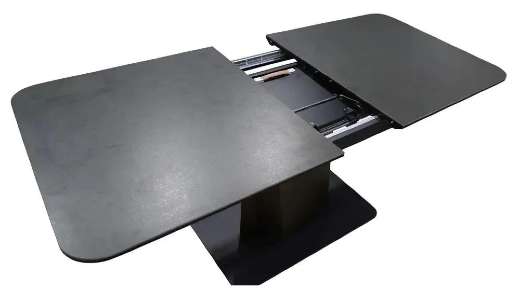 Gino Black Ceramic Extending Dining Table With Bronze Pedestal Base