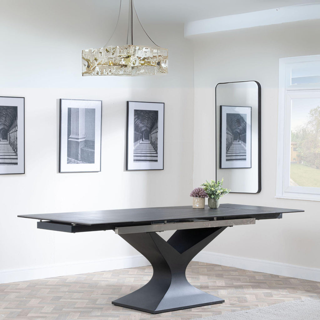 Gigi Black Ceramic Extending Dining Table with Black Pedastal Base - 140cm - 200cm