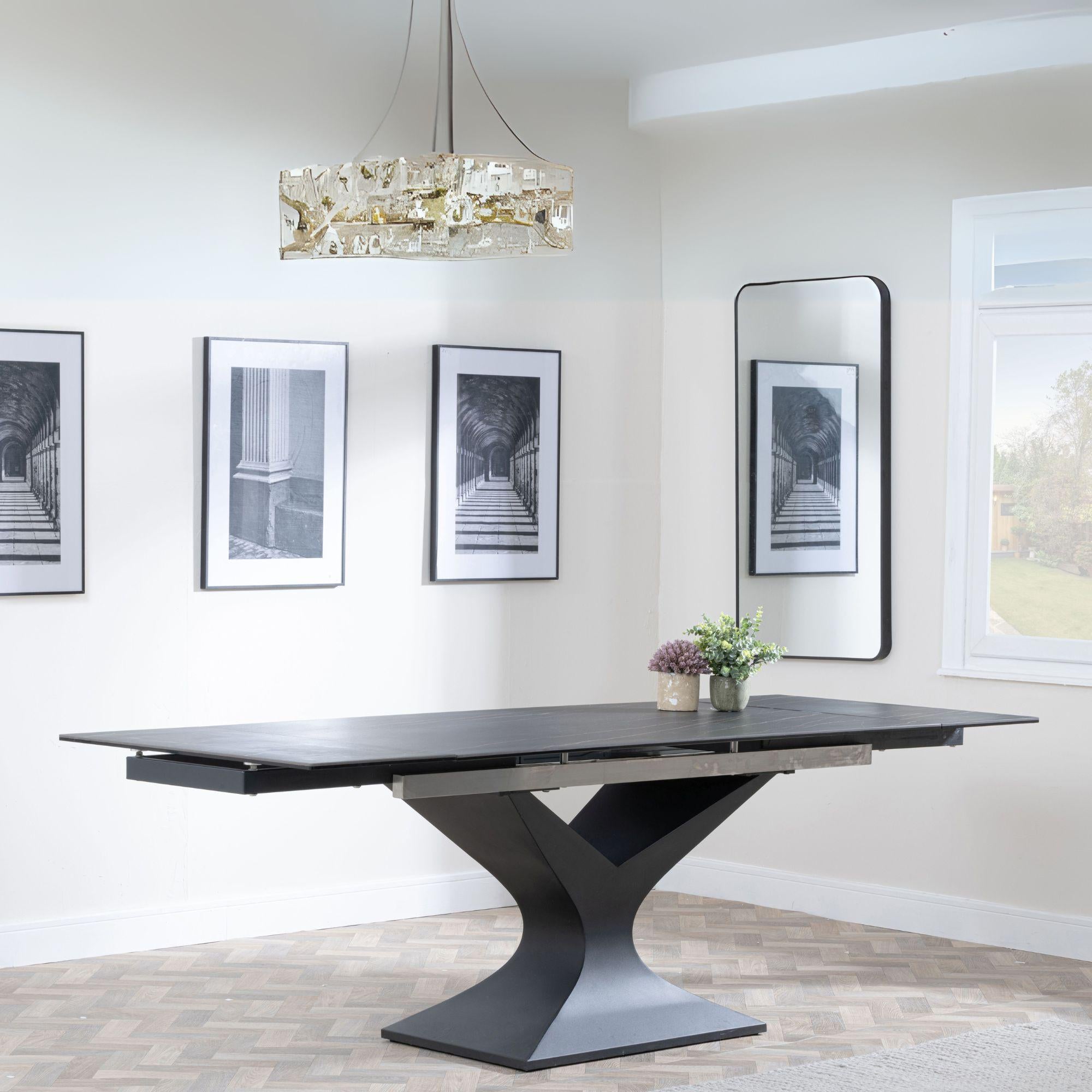 Gigi Black Ceramic Extending Dining Table with Black Pedastal Base - 140cm - 200cm
