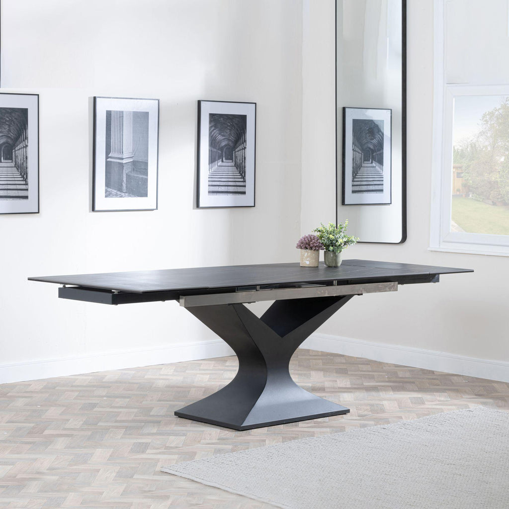 Gigi Black Ceramic Extending Dining Table with Black Pedastal Base - 140cm - 200cm
