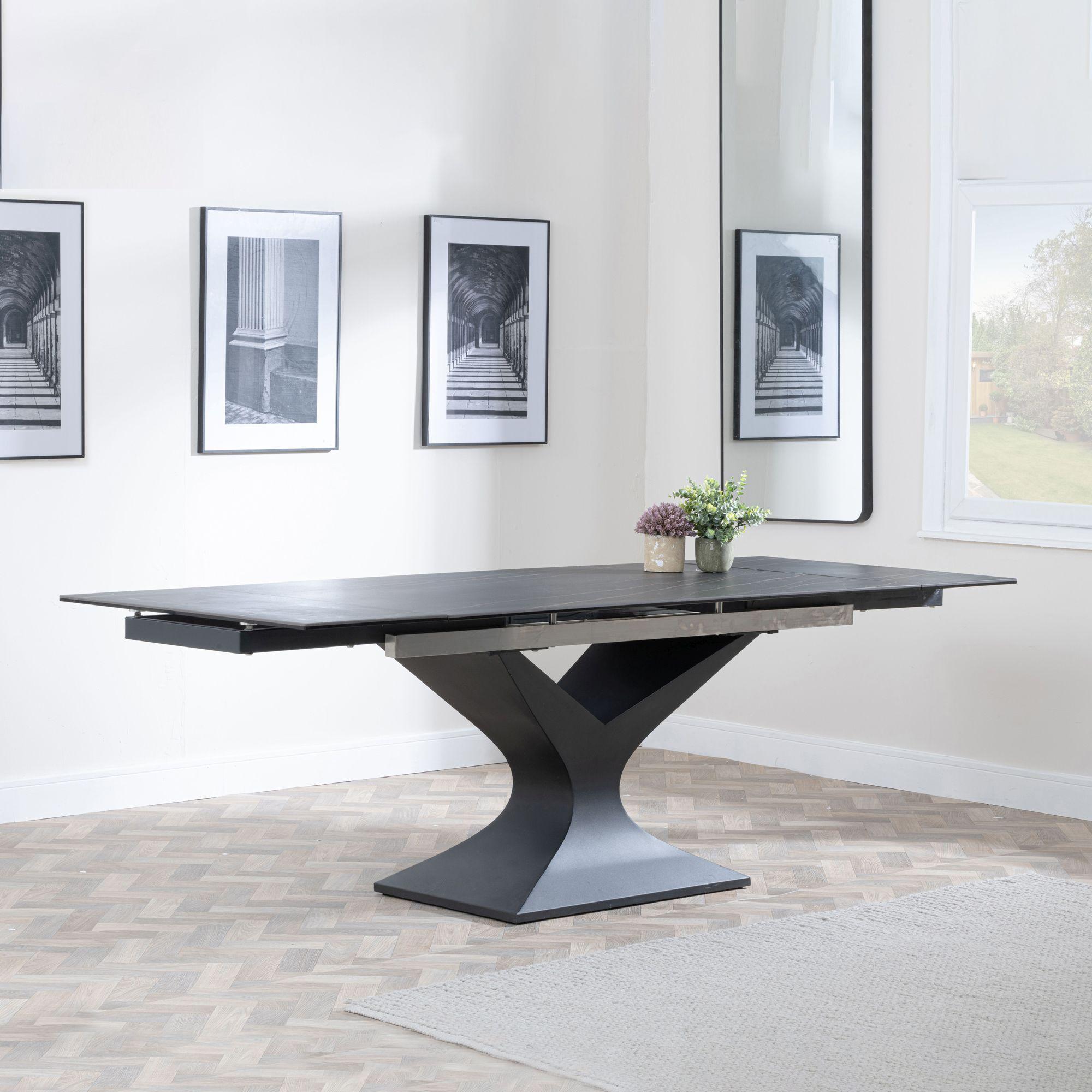 Gigi Black Ceramic Extending Dining Table with Black Pedastal Base - 140cm - 200cm