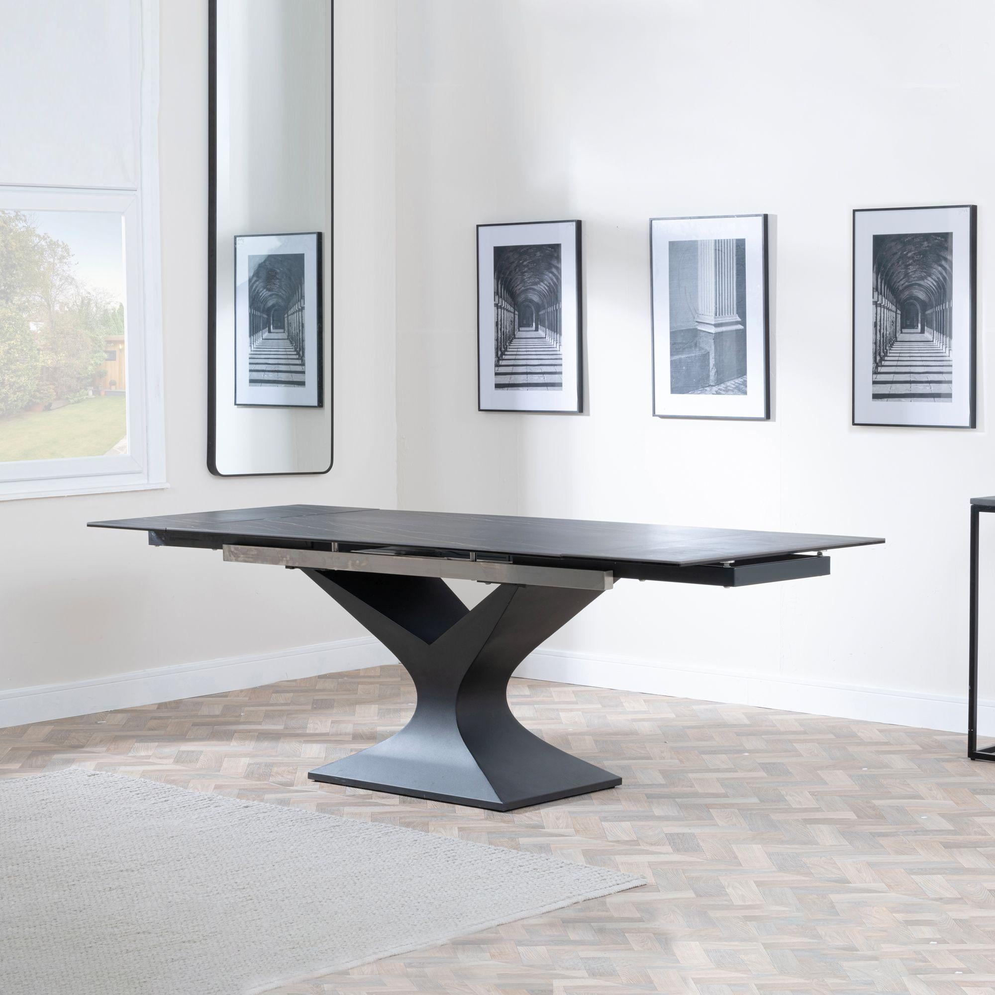 Gigi Black Ceramic Extending Dining Table with Black Pedastal Base - 140cm - 200cm