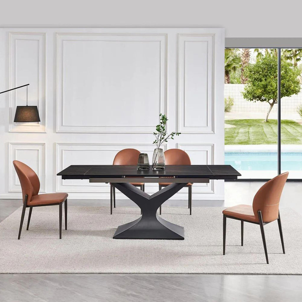Gigi Black Ceramic Extending Dining Table with Black Pedastal Base - 140cm - 200cm