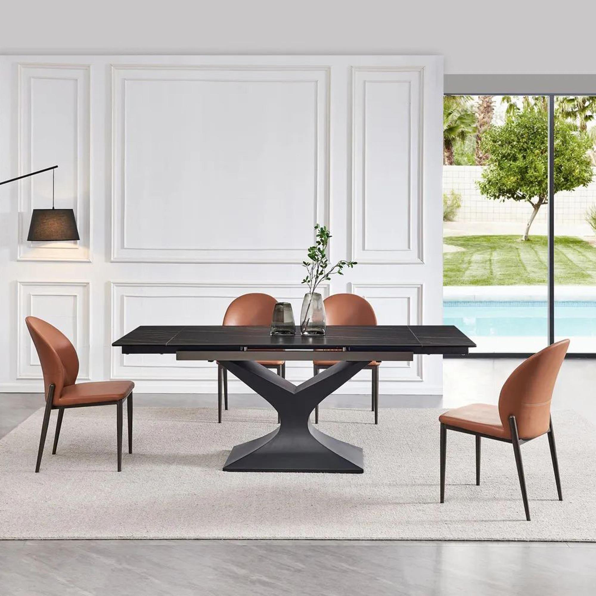 Gigi Black Ceramic Extending Dining Table with Black Pedastal Base - 140cm - 200cm