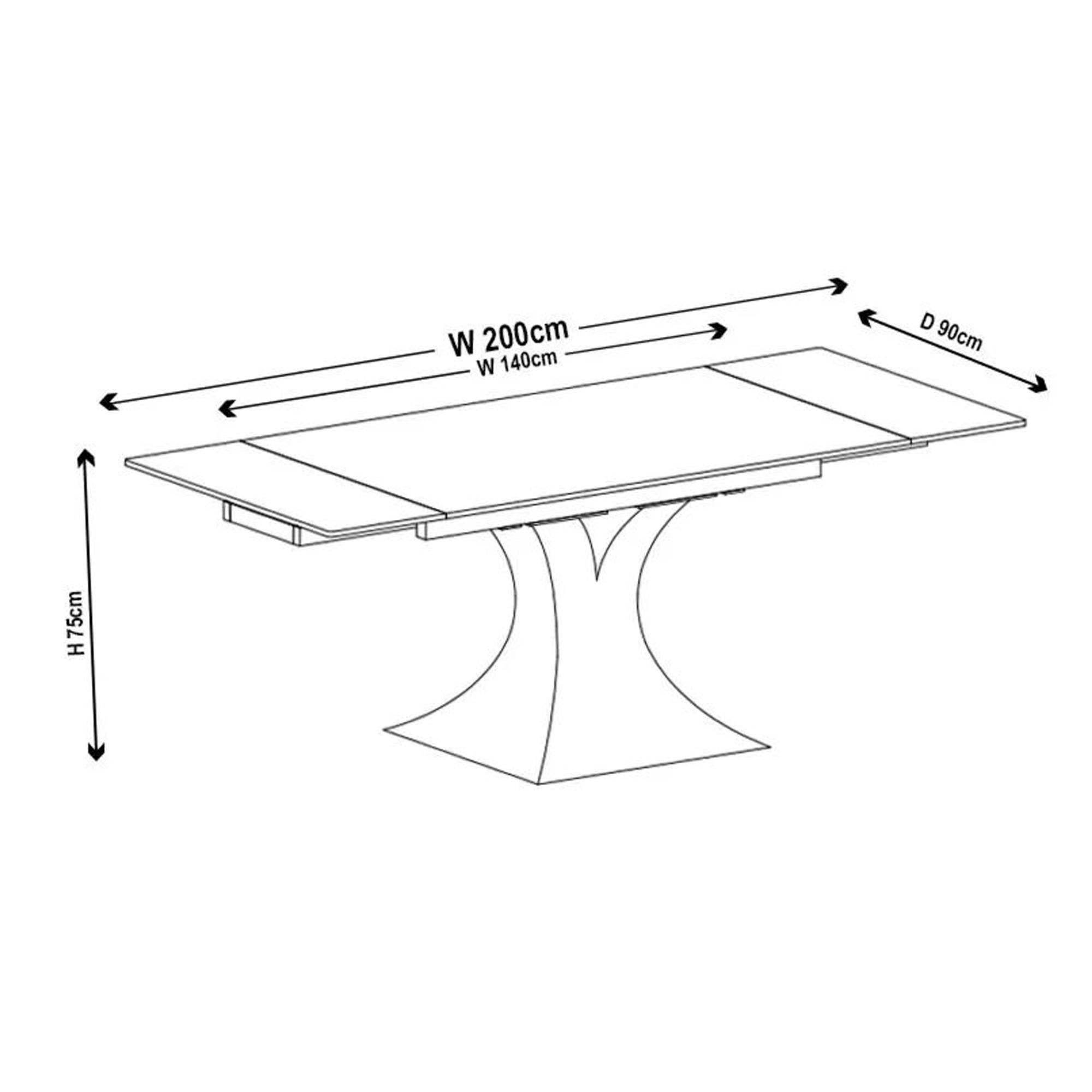 Gigi Black Ceramic Extending Dining Table with Black Pedastal Base - 140cm - 200cm