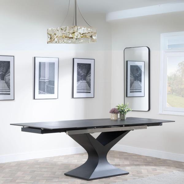 Gigi Black Ceramic Extending Dining Table with Black Pedastal Base - 160cm - 240cm