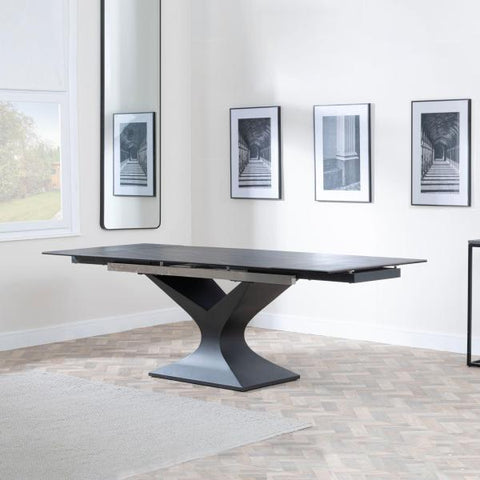 Gigi Black Ceramic Extending Dining Table with Black Pedastal Base - 160cm - 240cm