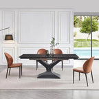 Gigi Black Ceramic Extending Dining Table with Black Pedastal Base - 160cm - 240cm