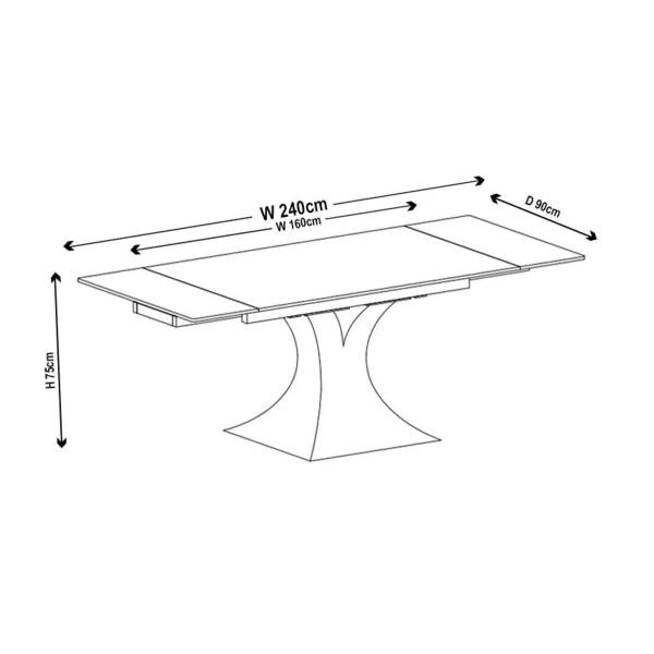 Gigi Black Ceramic Extending Dining Table with Black Pedastal Base - 160cm - 240cm