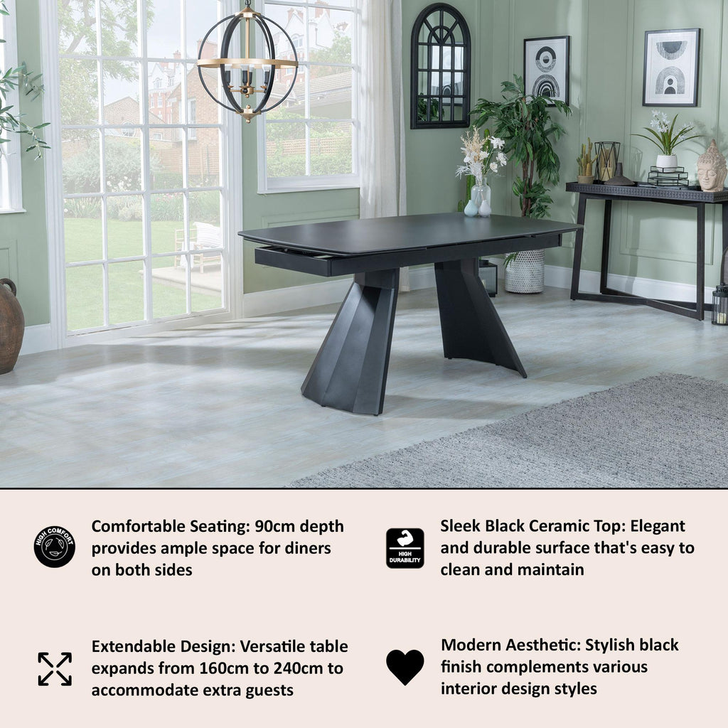 Luna Black Ceramic Extending Dining Table