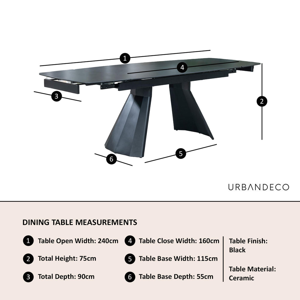 Luna Black Ceramic Extending Dining Table