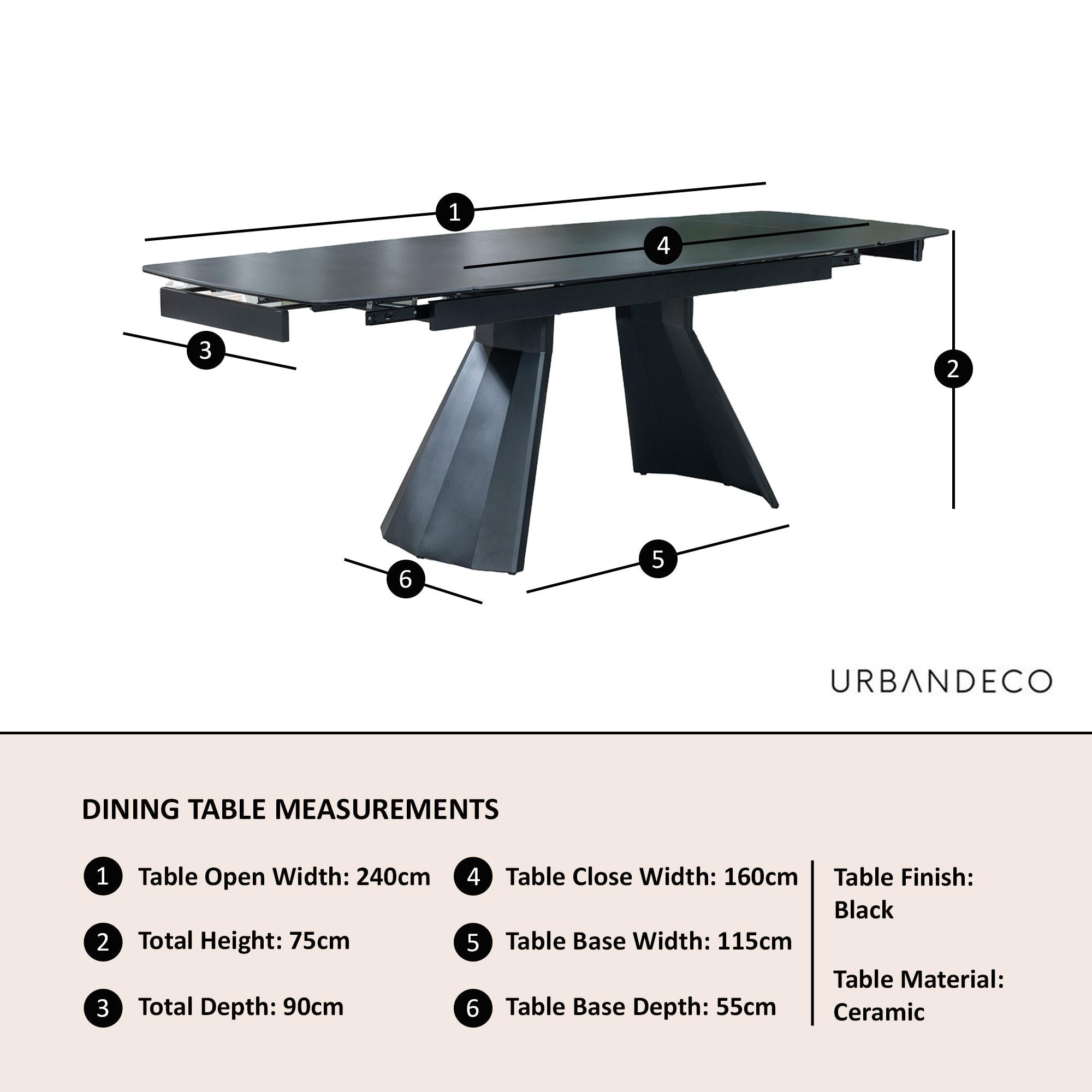 Luna Black Ceramic Extending Dining Table