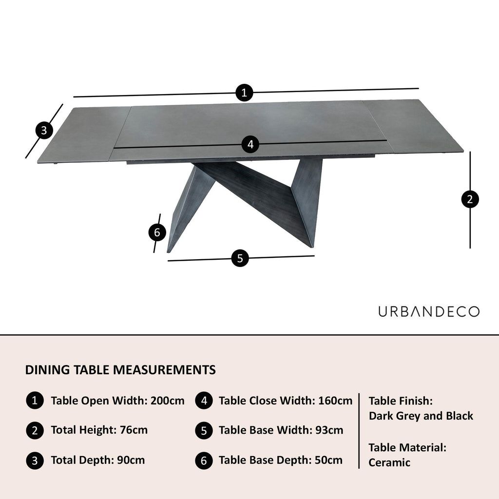 Lincoln Dark Grey Ceramic Extending Dining Table 160cm - 240cm