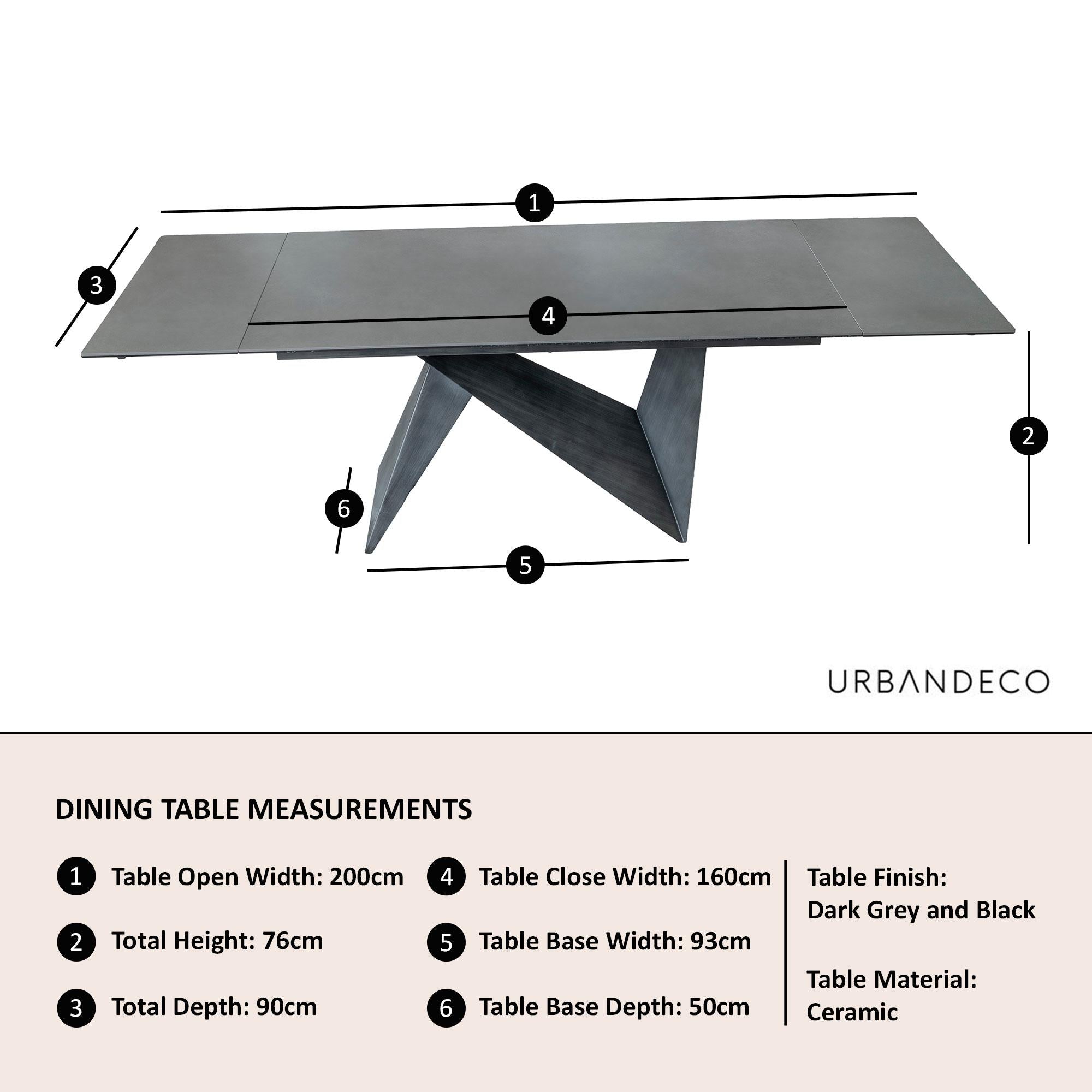Lincoln Dark Grey Ceramic Extending Dining Table 160cm - 240cm