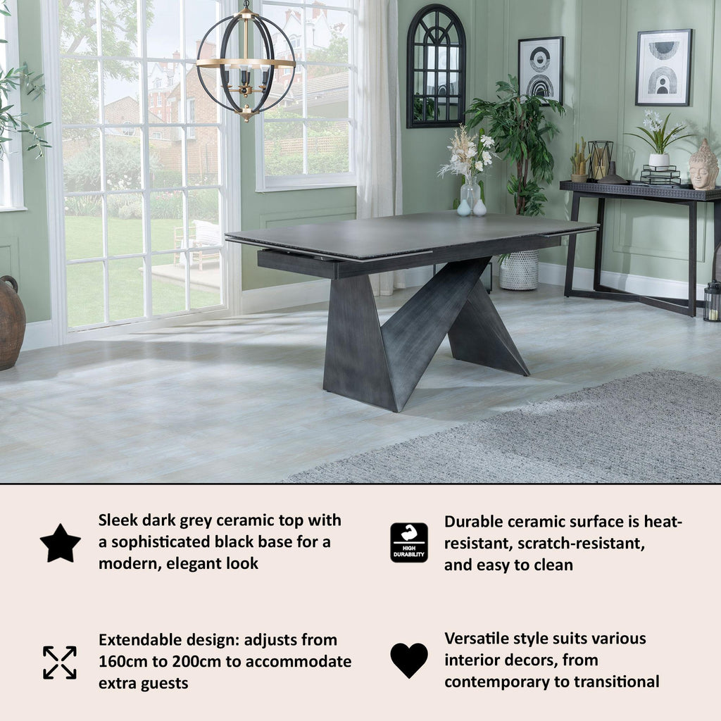 Lincoln Dark Grey Ceramic Extending Dining Table 160cm - 240cm