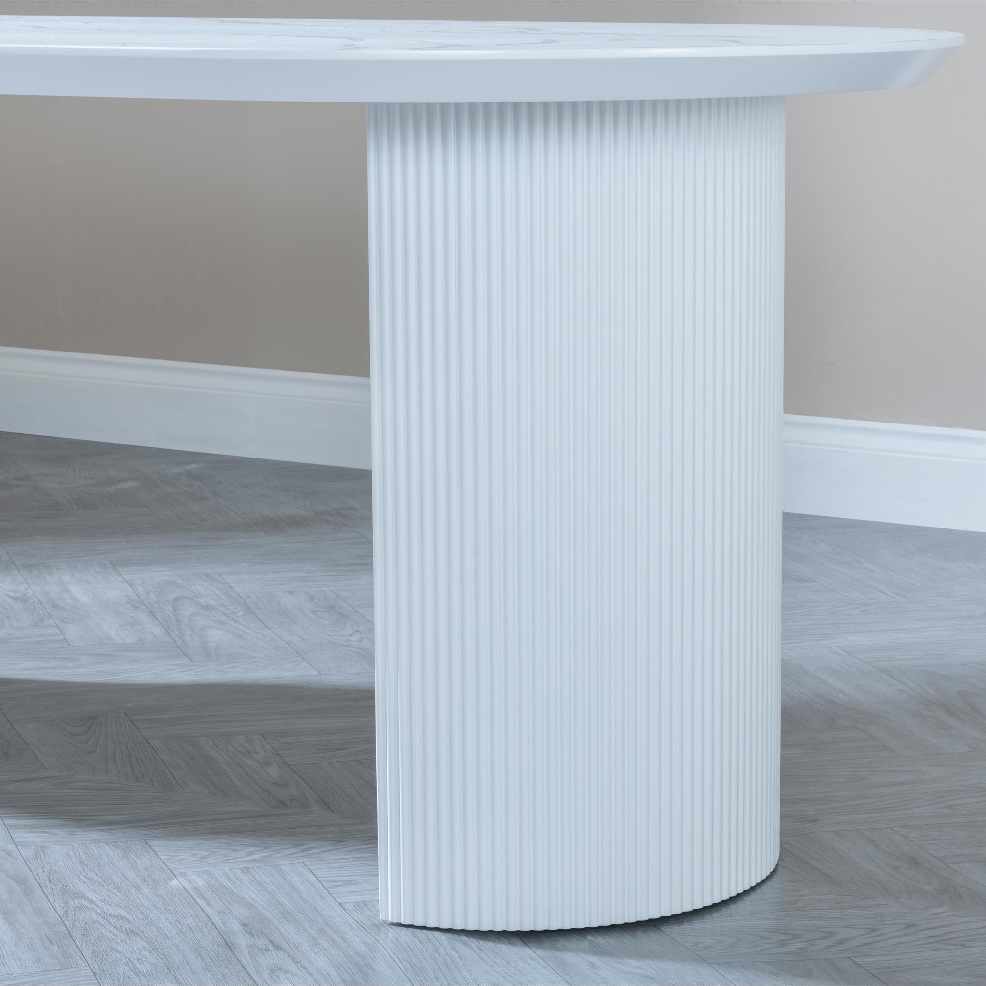 Mondrian 6 Seater White Melamine Top Oval Fluted Dining Table