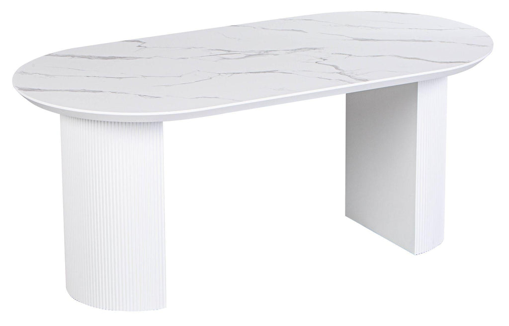 Mondrian 6 Seater White Melamine Top Oval Fluted Dining Table