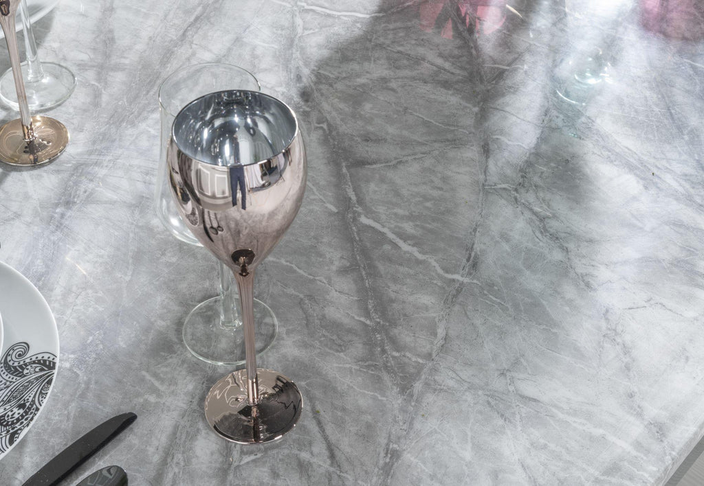 Mercury Grey Marble and Chrome Dining Table - 220cm