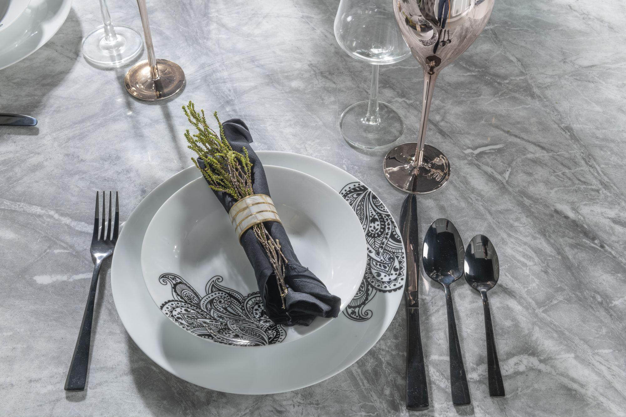 Mercury Grey Marble and Chrome Dining Table - 220cm