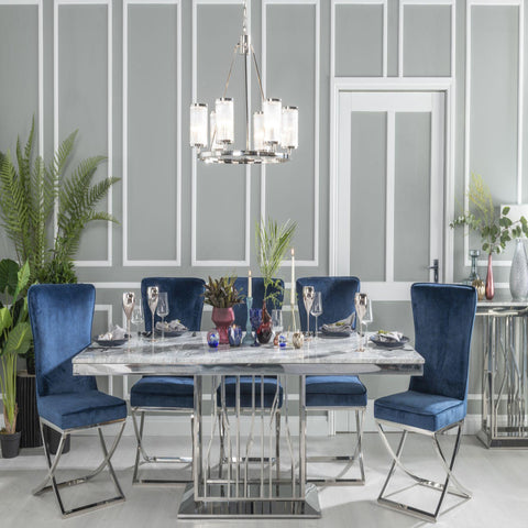 Mercury Grey Marble and Chrome Dining Table - 220cm