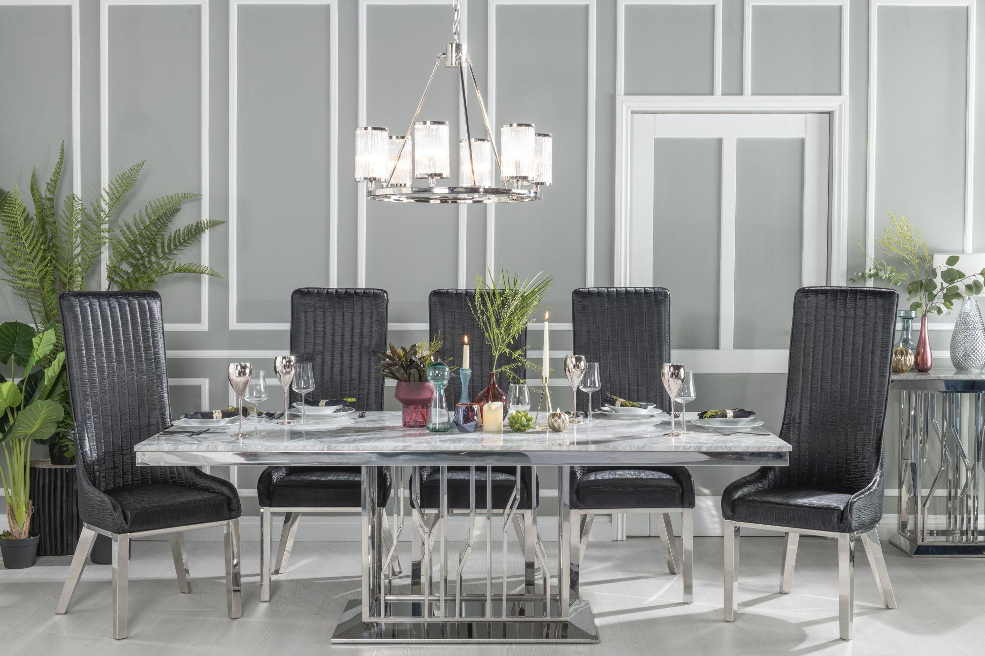 Mercury Grey Marble and Chrome Dining Table - 220cm