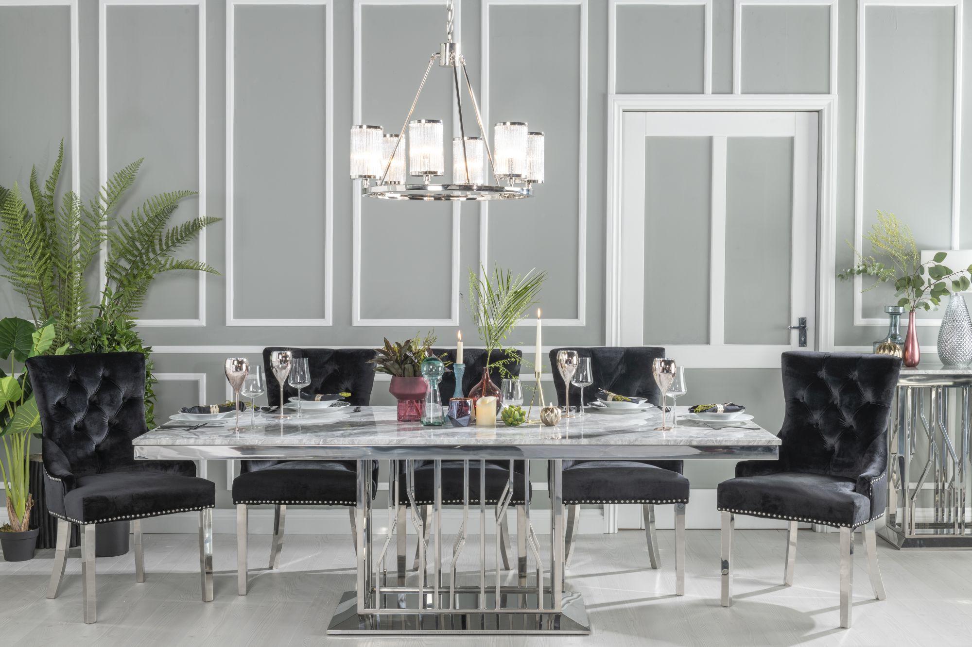 Mercury Grey Marble and Chrome Dining Table - 220cm