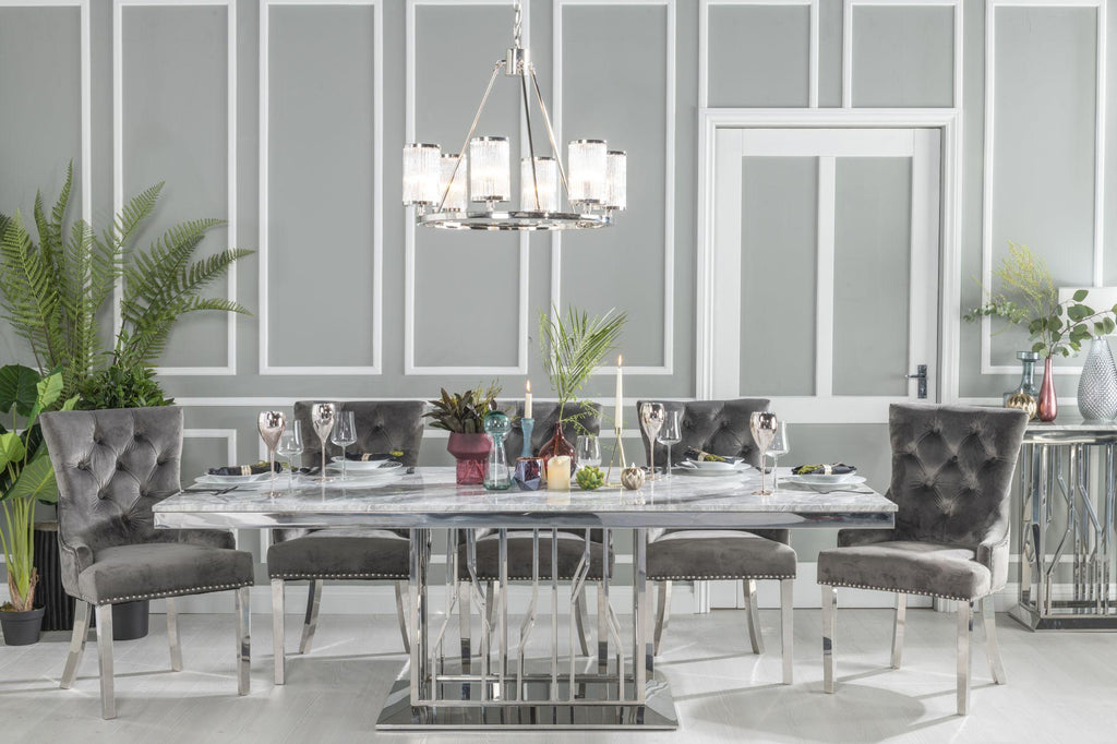 Mercury Grey Marble and Chrome Dining Table - 220cm