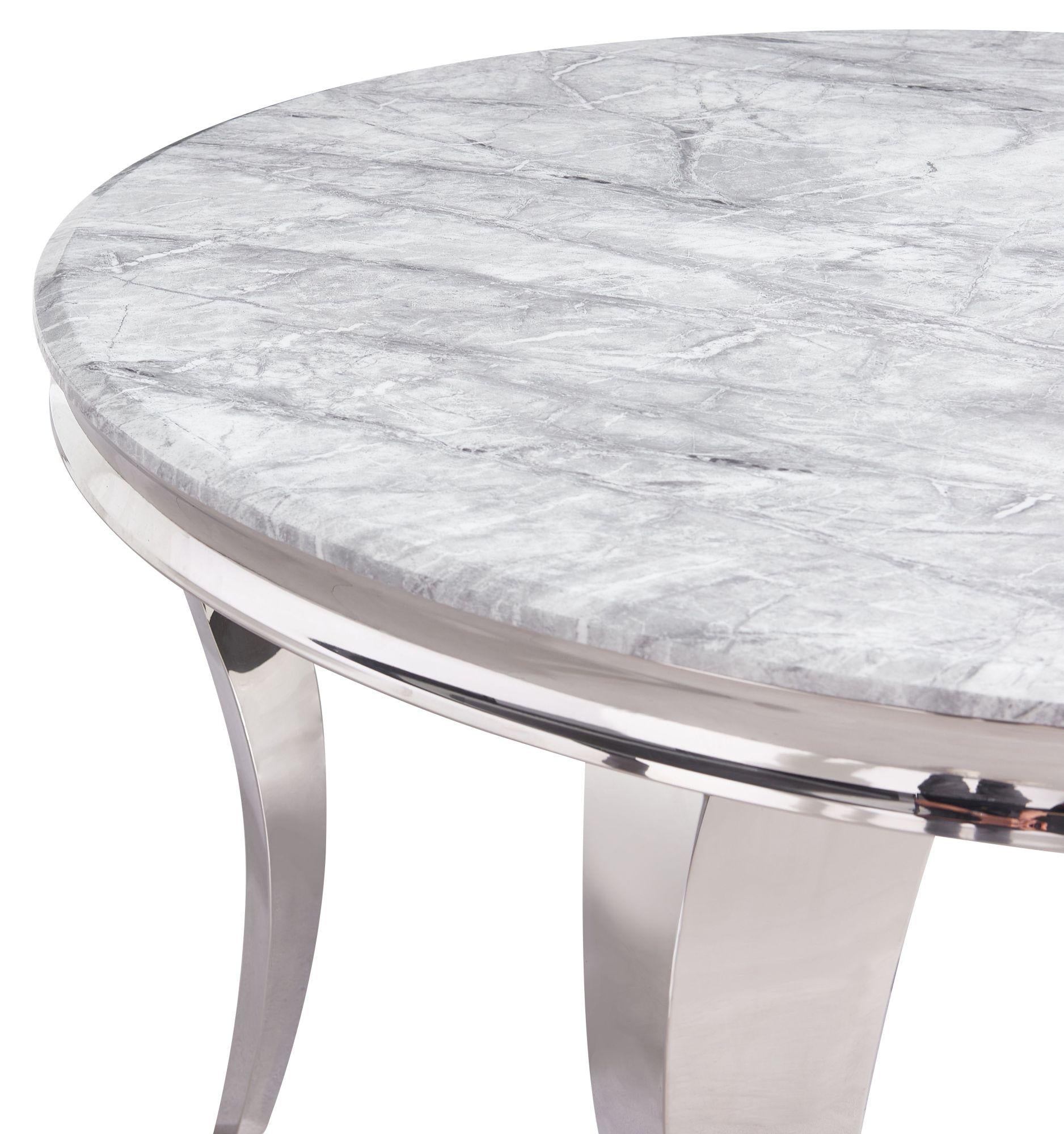Merida Grey Marble & Chrome Round Dining Table