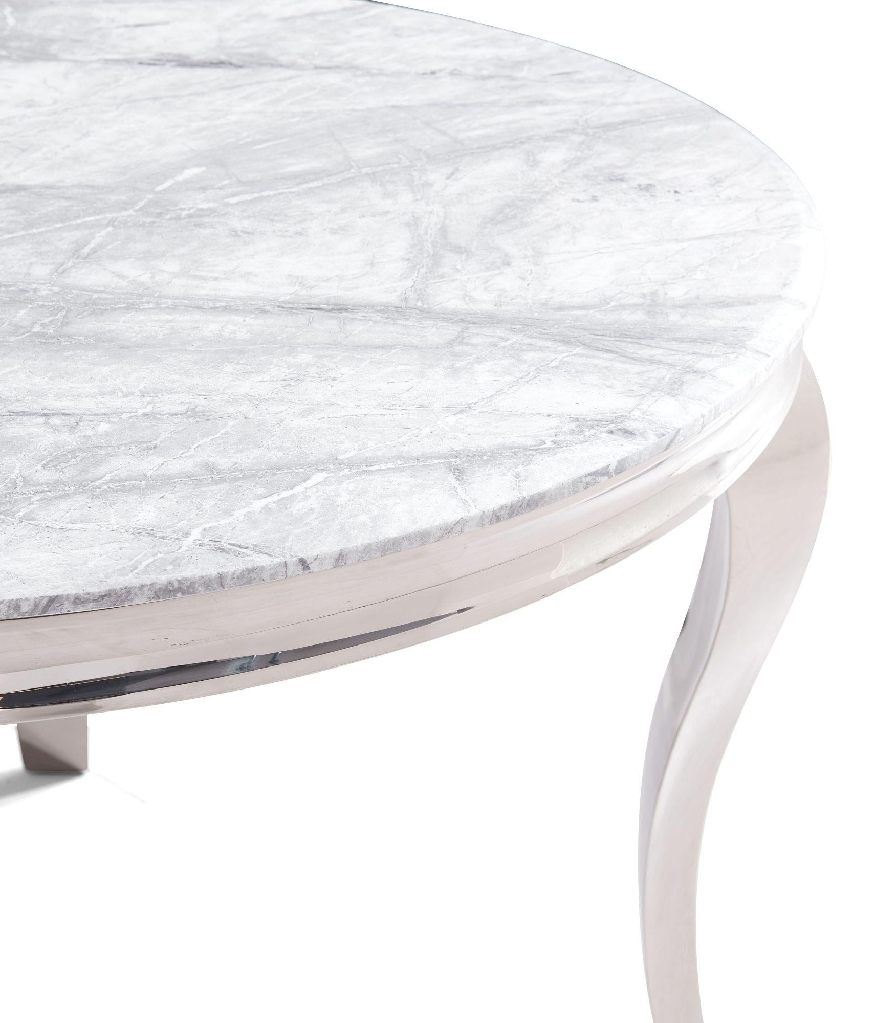 Merida Grey Marble & Chrome Round Dining Table