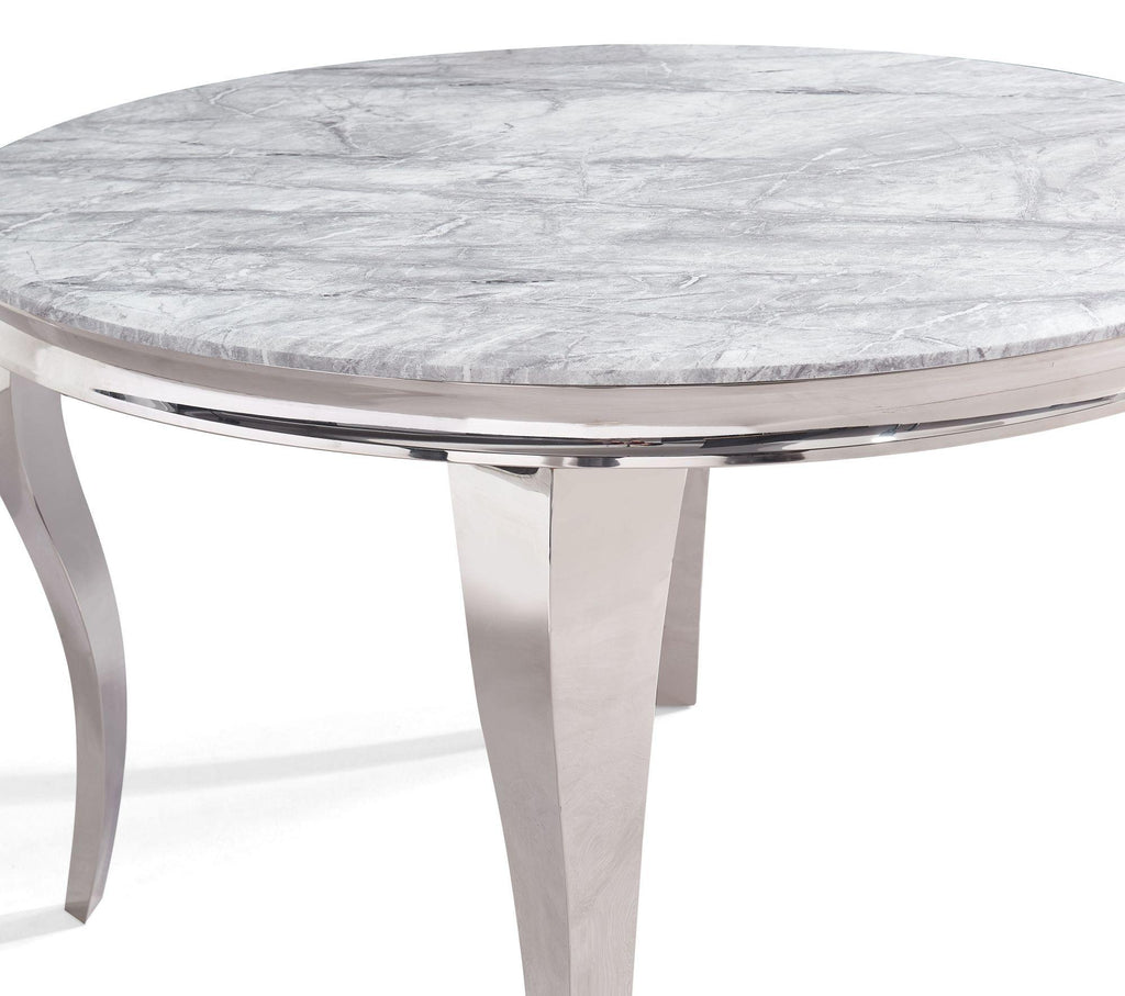 Merida Grey Marble & Chrome Round Dining Table
