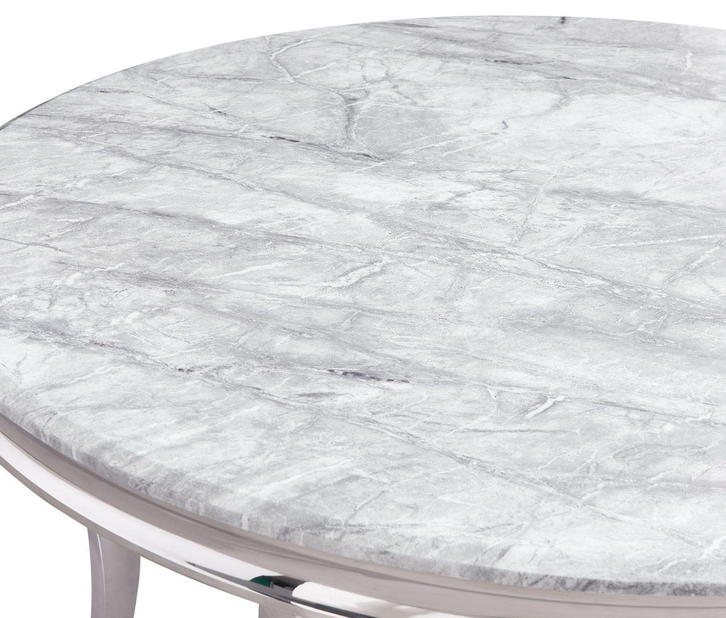 Merida Grey Marble & Chrome Round Dining Table