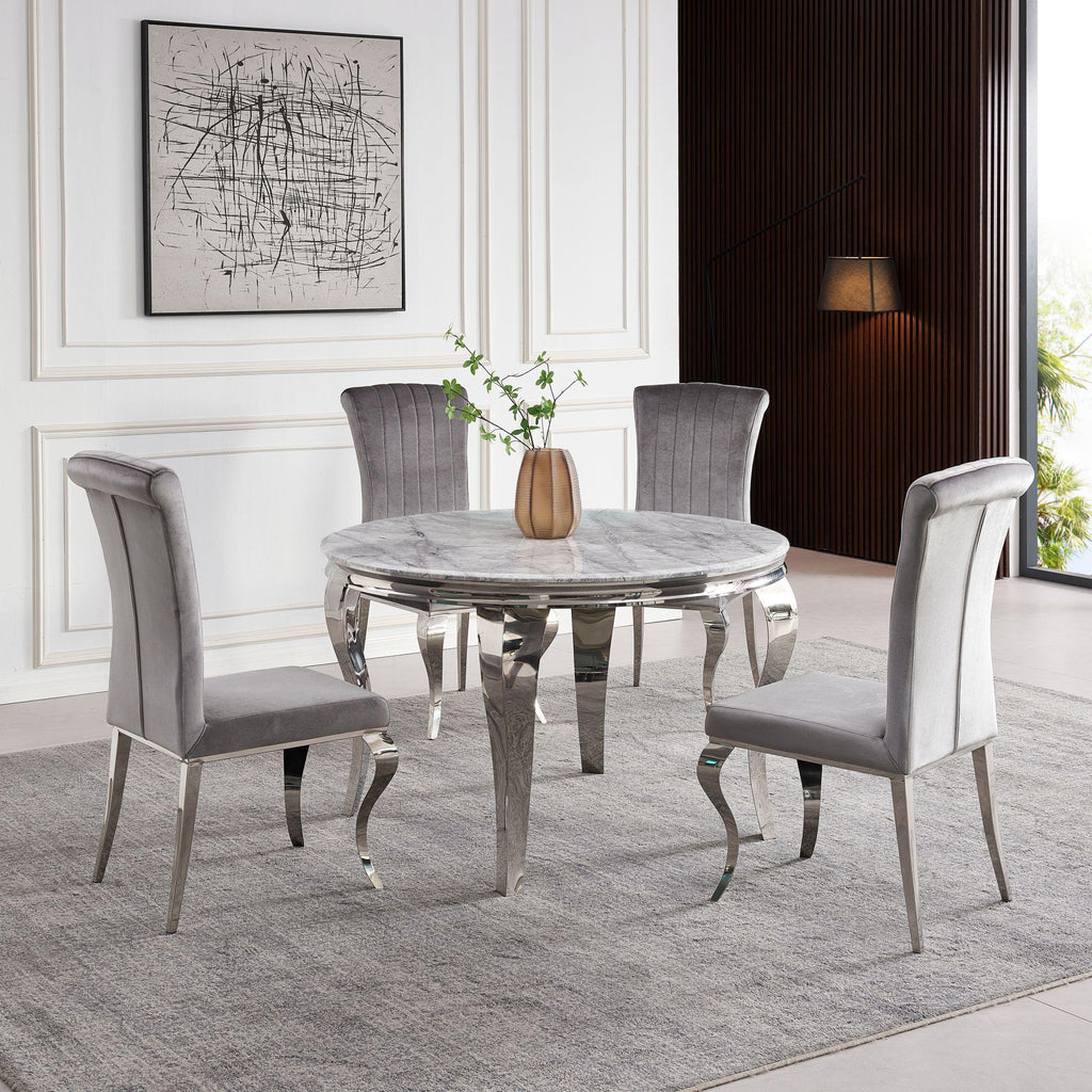Merida Grey Marble & Chrome Round Dining Table