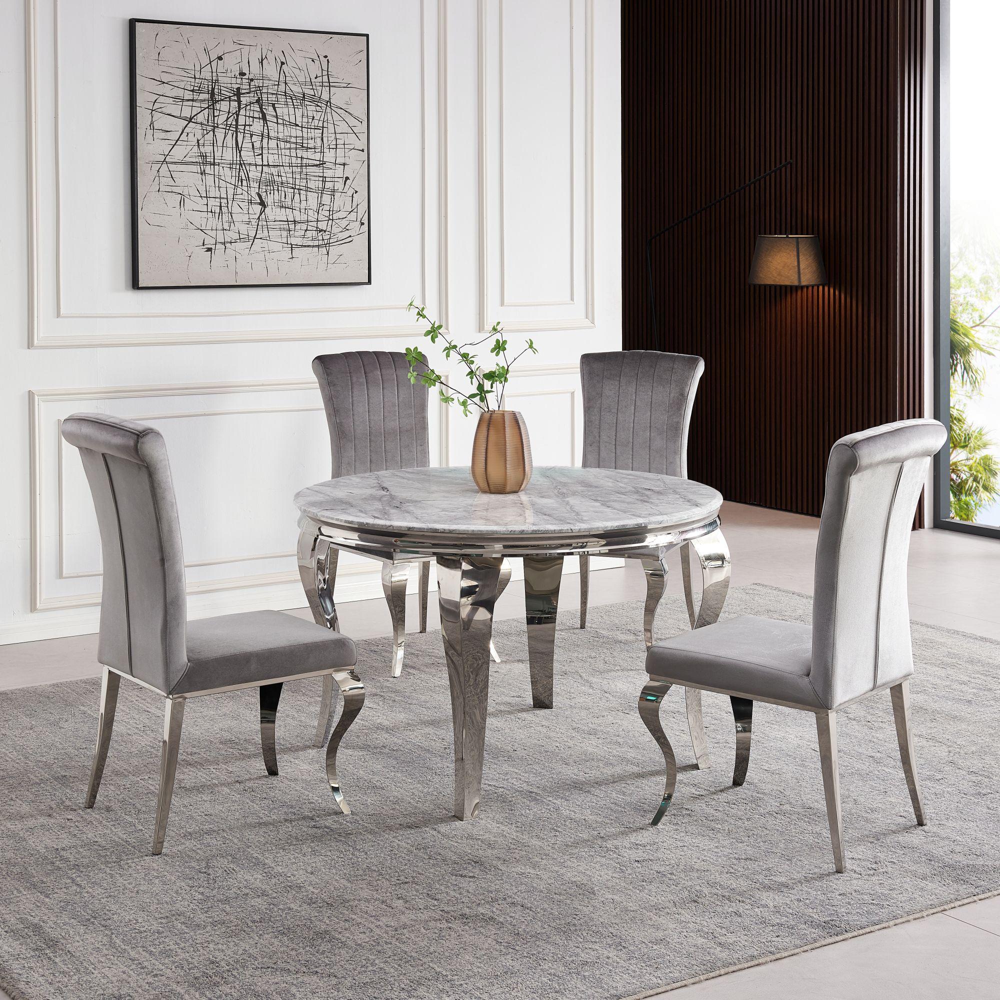 Merida Grey Marble & Chrome Round Dining Table