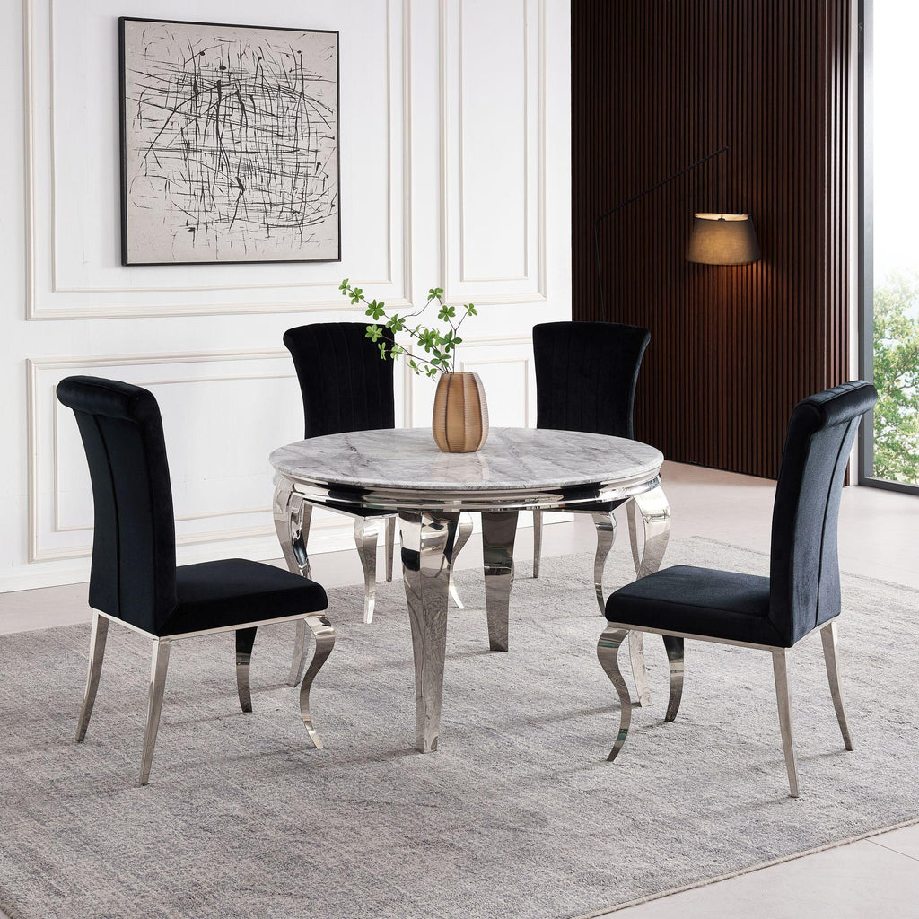 Merida Grey Marble & Chrome Round Dining Table