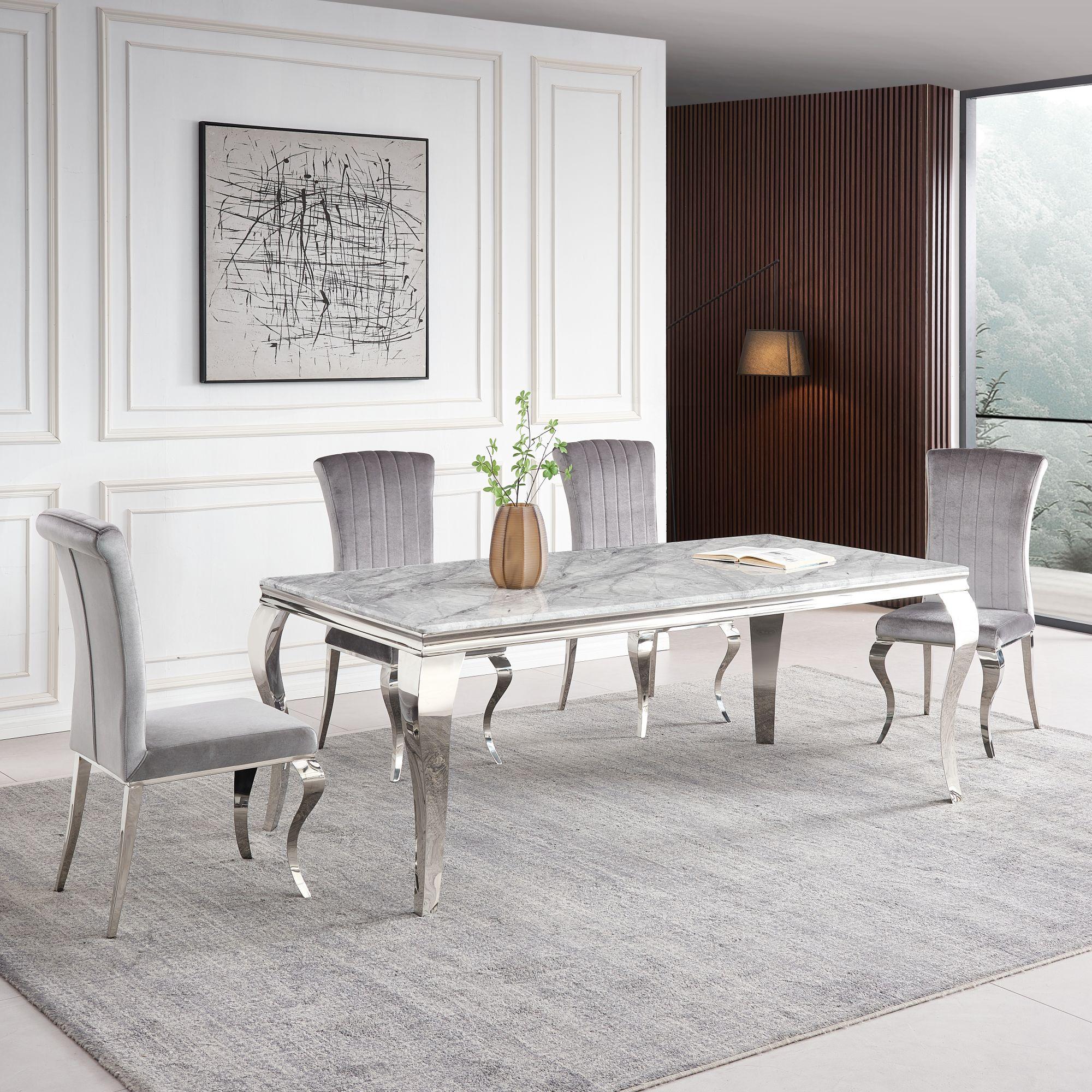 Merida Grey Marble and Chrome Dining Table - 150cm