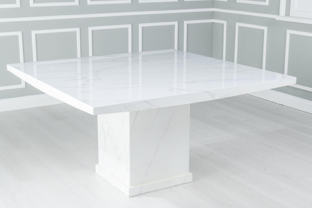 Olympia 140cm Square White Marble Dining Table - 6 Seater