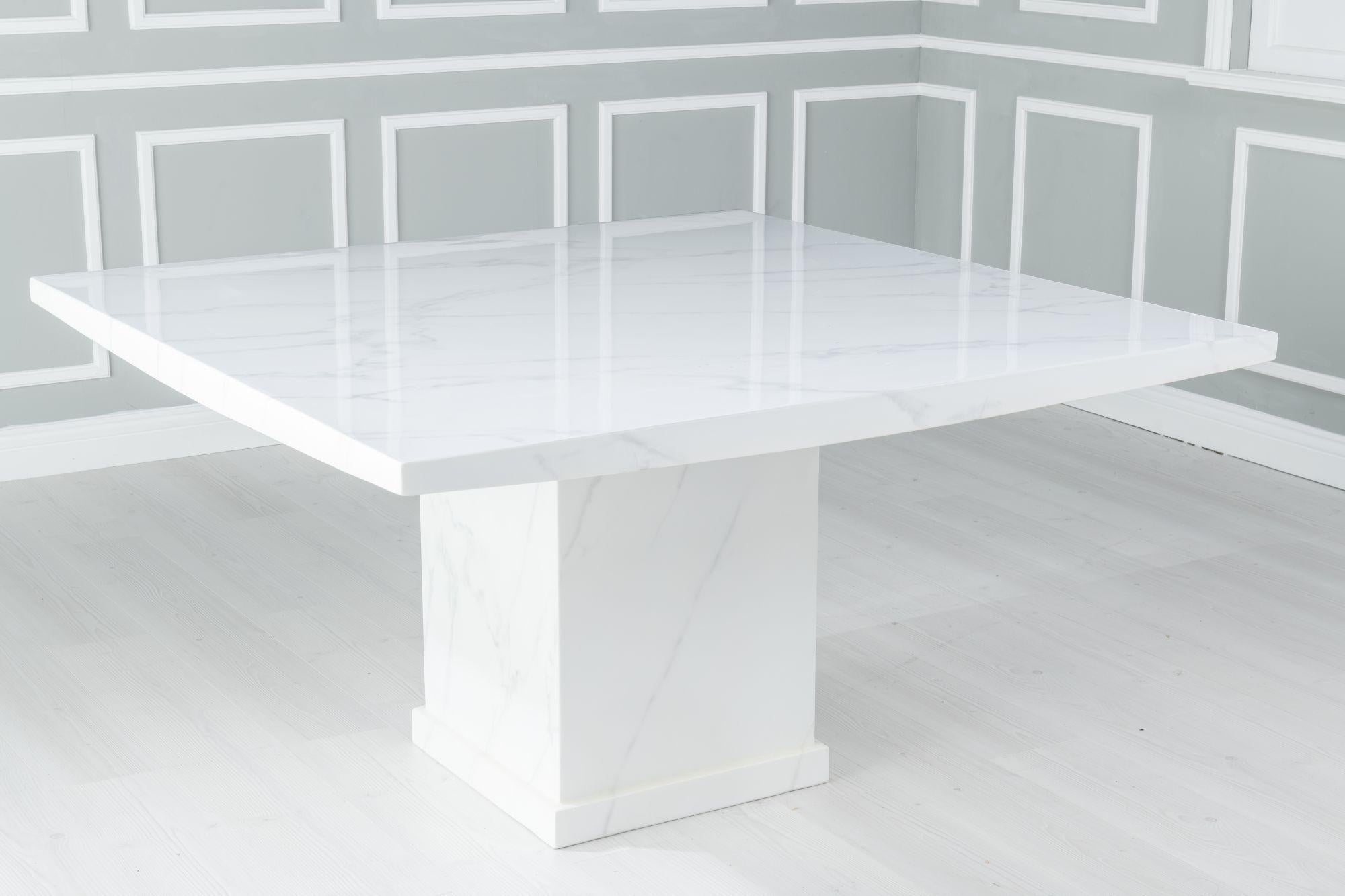 Olympia 140cm Square White Marble Dining Table - 6 Seater
