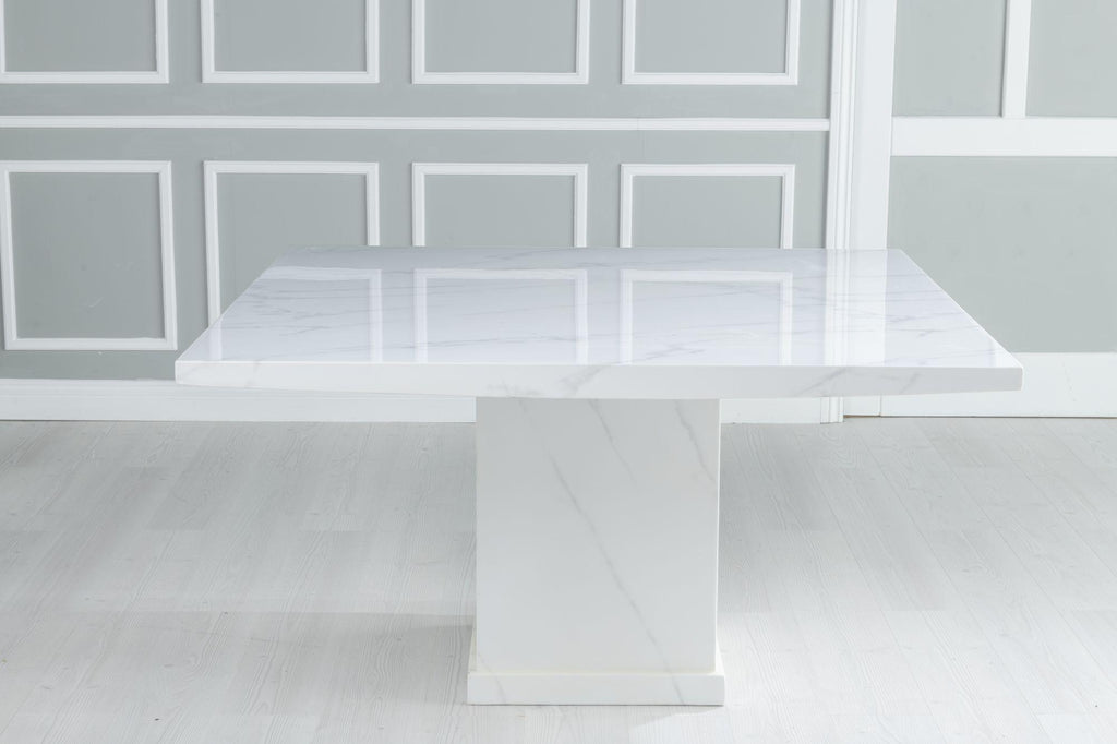 Olympia 140cm Square White Marble Dining Table - 6 Seater