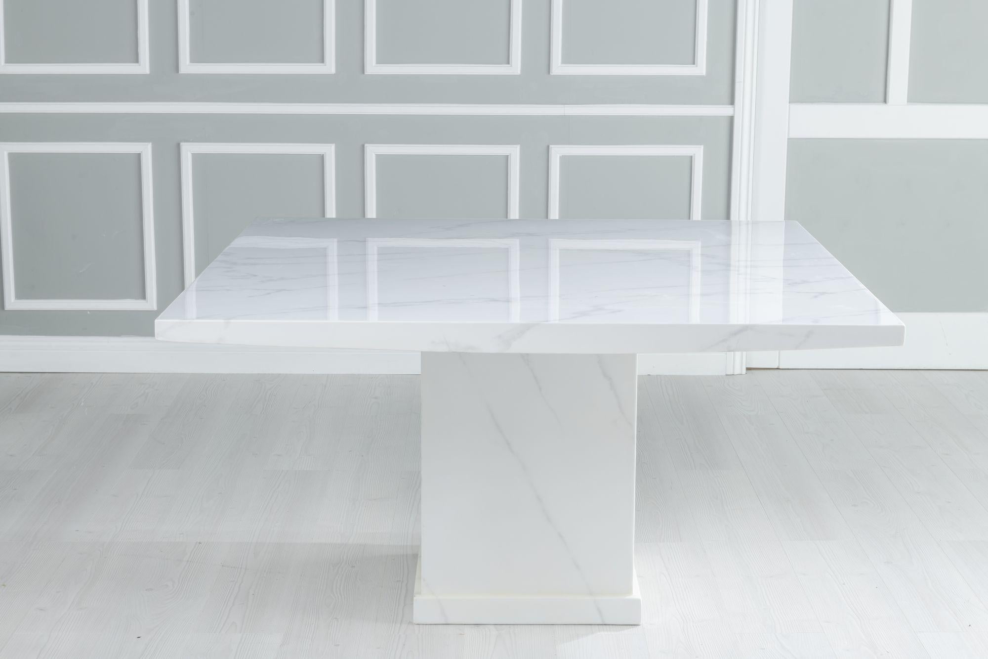 Olympia 140cm Square White Marble Dining Table - 6 Seater