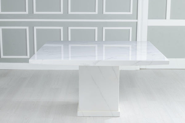 Olympia 140cm Square White Marble Dining Table - 6 Seater
