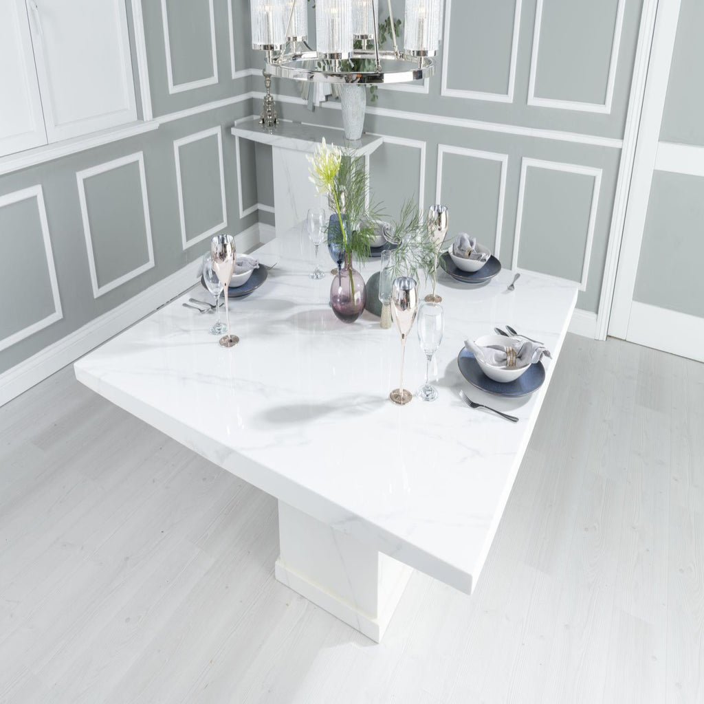 Olympia 140cm Square White Marble Dining Table - 6 Seater