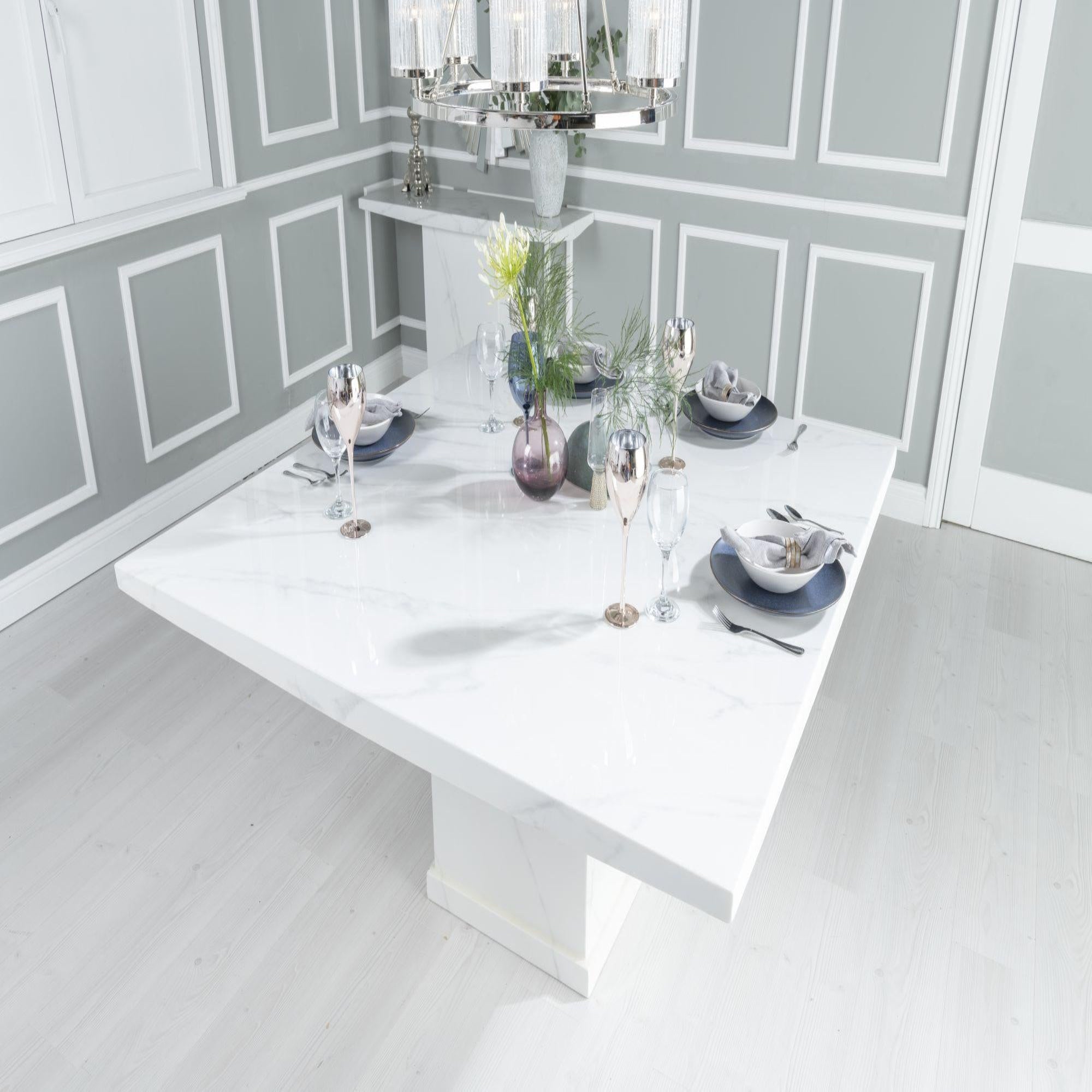 Olympia 140cm Square White Marble Dining Table - 6 Seater