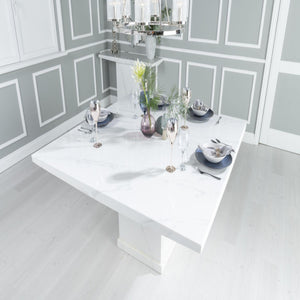 Olympia 140cm Square White Marble Dining Table - 6 Seater