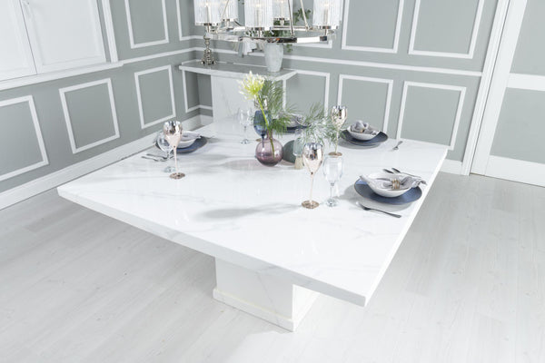 Olympia 140cm Square White Marble Dining Table - 6 Seater