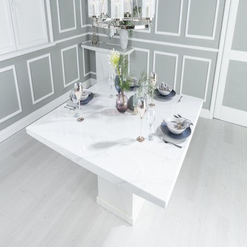 Olympia 140cm Square White Marble Dining Table - 6 Seater
