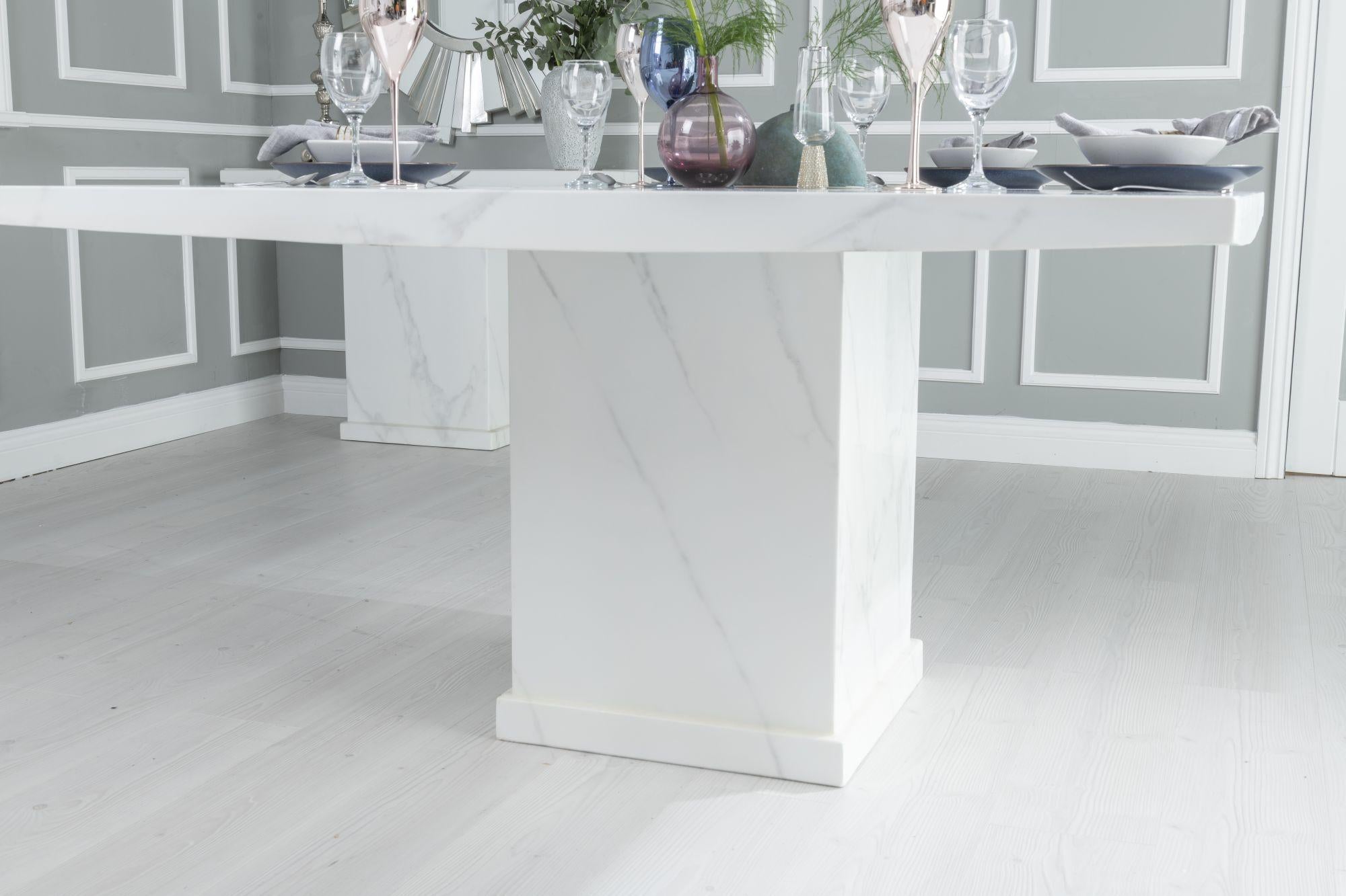 Olympia 140cm Square White Marble Dining Table - 6 Seater
