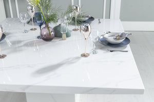 Olympia 140cm Square White Marble Dining Table - 6 Seater